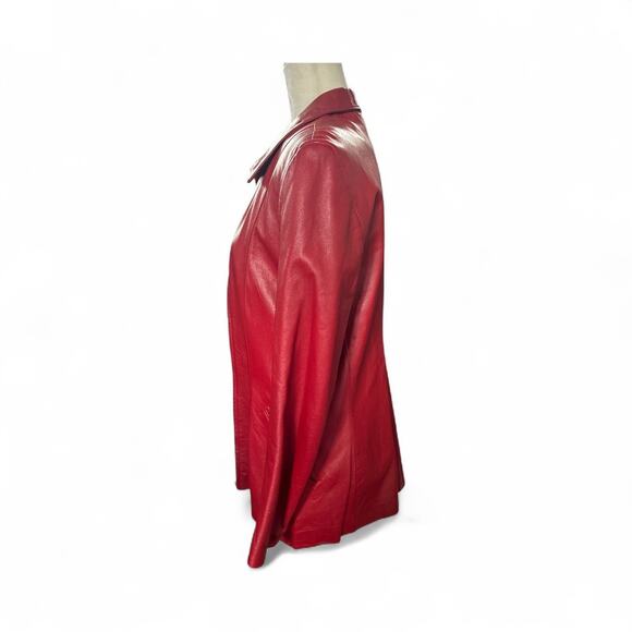 Athos Italian Red Leather Jacket Women Size 44, US Size 8 - Picture 8 of 9